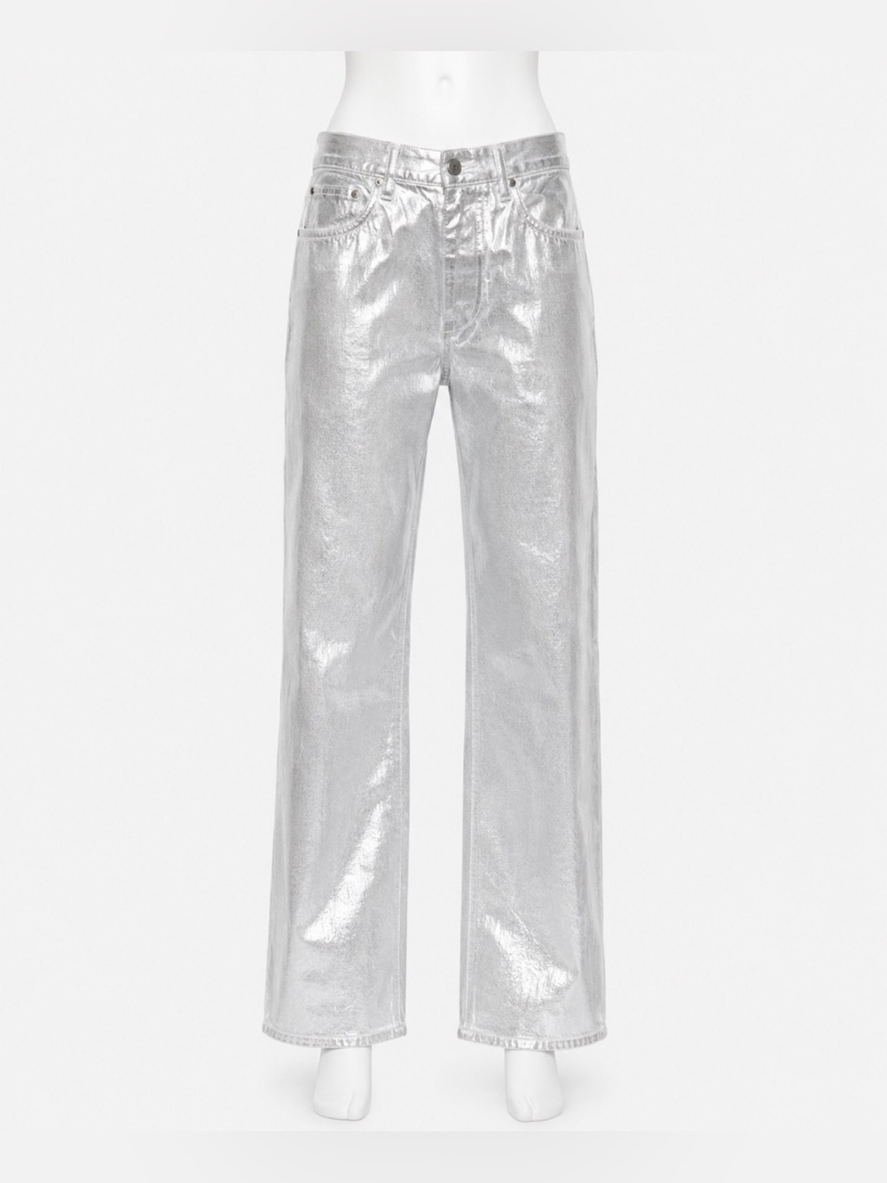 Abercrombie & Fitch The ’90s Relaxed High Rise Metallic Silver Jeans 32 14R NWT